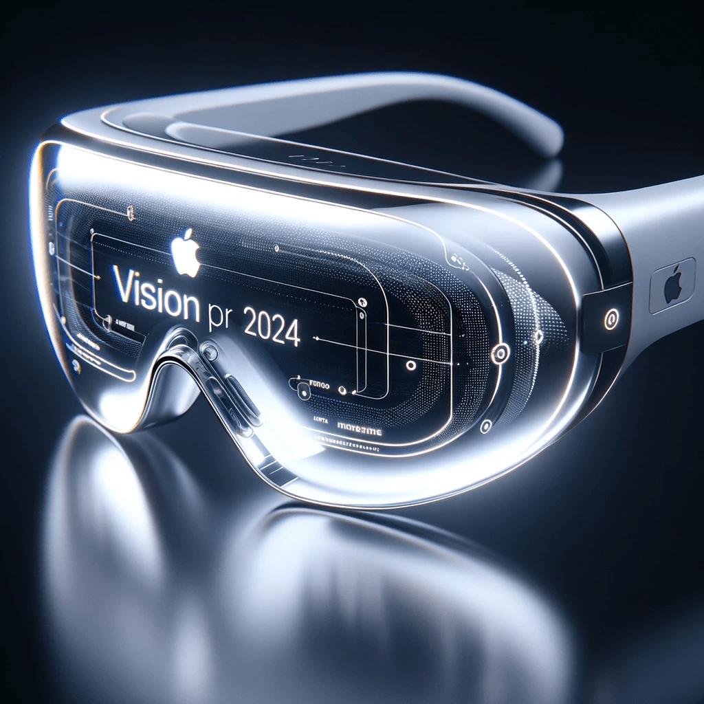 Apple Vision Pro displayed against a sleek, modern background, highlighting its elegant design and advanced features.