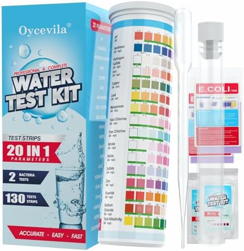 20 in 1 Hard Water Test Kit, Complete Test Strips for Home Testing Including Fluoride, Ideal Well Water Testing Solution, Simple & Comprehensive Water Quality Testing Strips & Bacteria Test