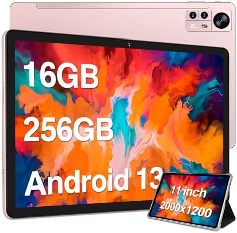 2024 Newest 11 inch Tablet Android 13 Tablets 16GB RAM 256GB ROM 1TB Expand, 2K 2000 x 1200 Display, Octa-Core, Triple Camera, 8600mAh, Quad Speakers, 5G/2.4G WiFi, GPS,Bluetooth,with Case -Rose Gold