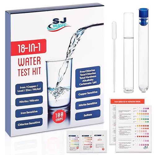 SJWAVE 18 in 1 Water Testing Kit - Accurate Analysis of 5 Sensitive Tests: Chlorine, Iron, Nitrite, Copper, Sulfate, & 13 Essential Water Purity Parameters for Aquariums, Pool, Spa and Drinking Water