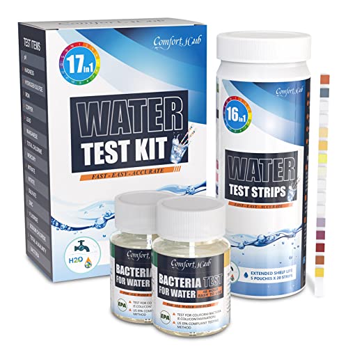 17 in 1 Water Testing Kits for Drinking Water - Water Test Kit - Tap Well Home Water Quality Test - 100 Strips + 2 Bacteria Tests - Easy Testing for pH Lead Hardness Iron Copper E.coli and More!