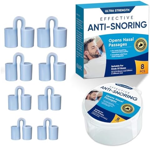 Nasal Dilators, Anti Snoring Devices, Safe Snoring Solution for Better Breathing, Soft Silicone Nose Vents to Improve Sleep, Reusable Nasal Dilators 4 Different Size 8pcs