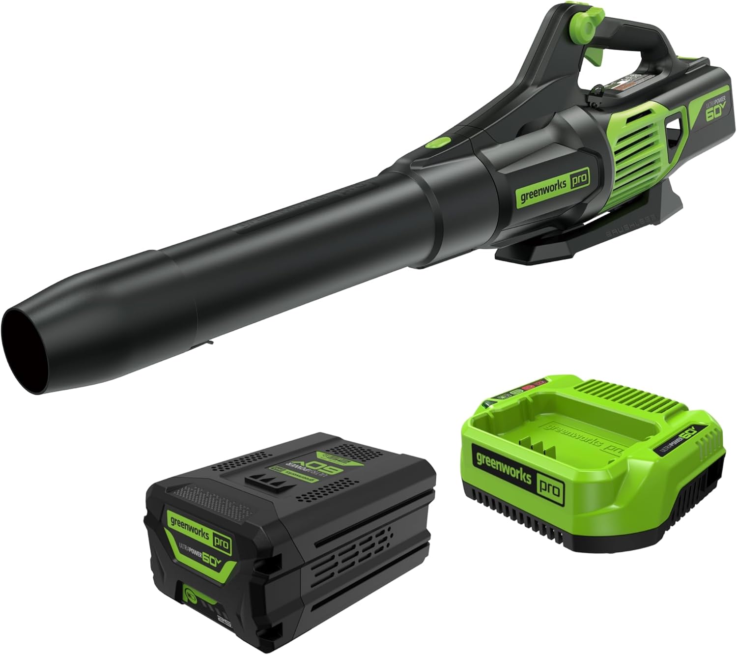 greenworks 60v 610 cfm cordless leaf blower 25 ah battery