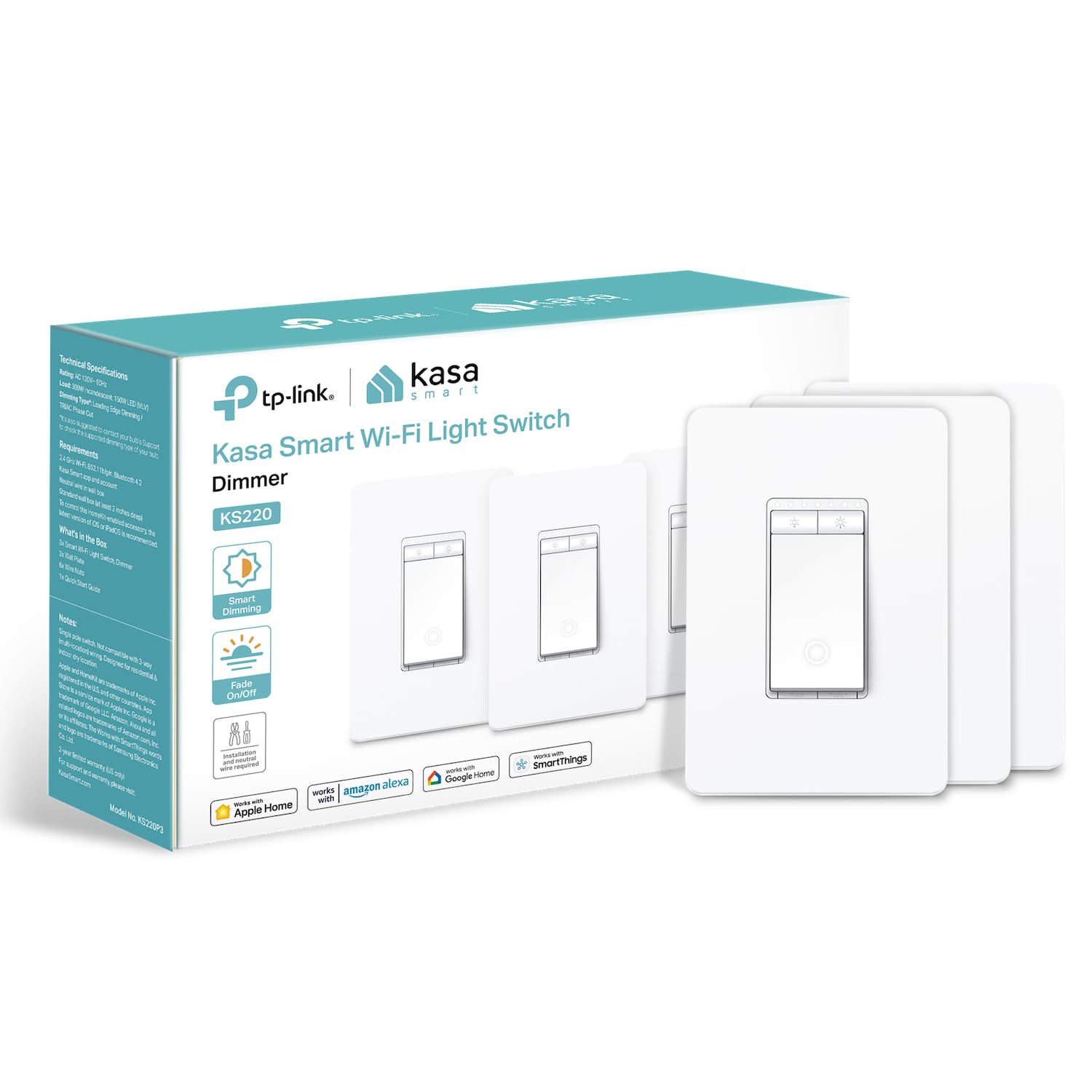 kasa apple homekit smart dimmer switch ks220p3 single pole