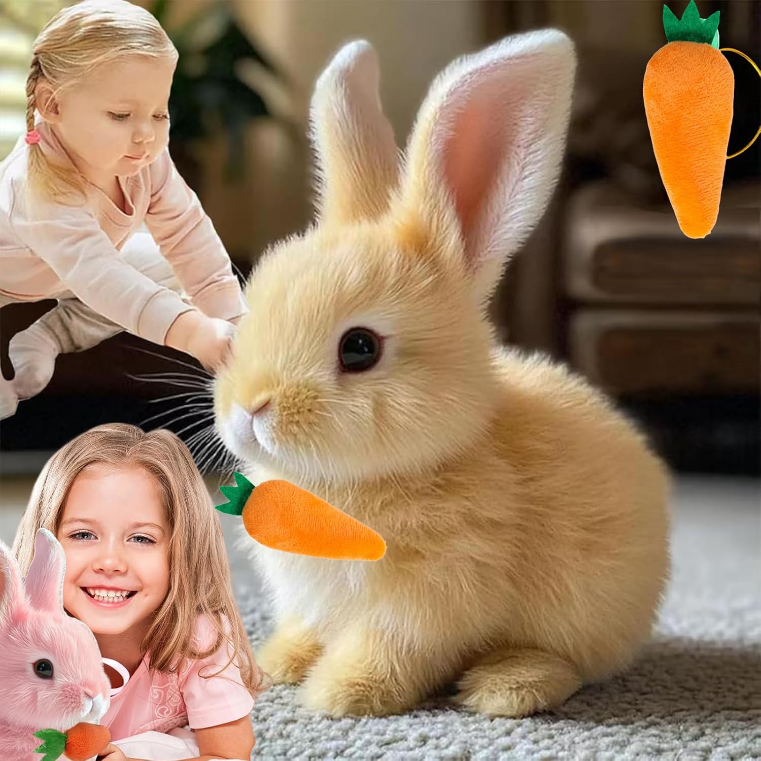 Bunny Pal - Easter My Realistic Bunny ToyBunny Pal ToyLife Like Robotic BunnyBunnypal Realistic BunnyJumping,Twitching,And Shaking LED Emitting Ears,Animated Bunny Toys Easter Gift for KidsBrown