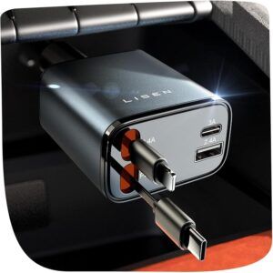 LISEN Retractable Car Charger, 69W USB C Car Accessories Adapter for iPhone 16 USBC Charger Fast Charging, Mothers Day for Gifts, Travel Essentials for Women Men, Road Trip Essentials for iPhone 16 15