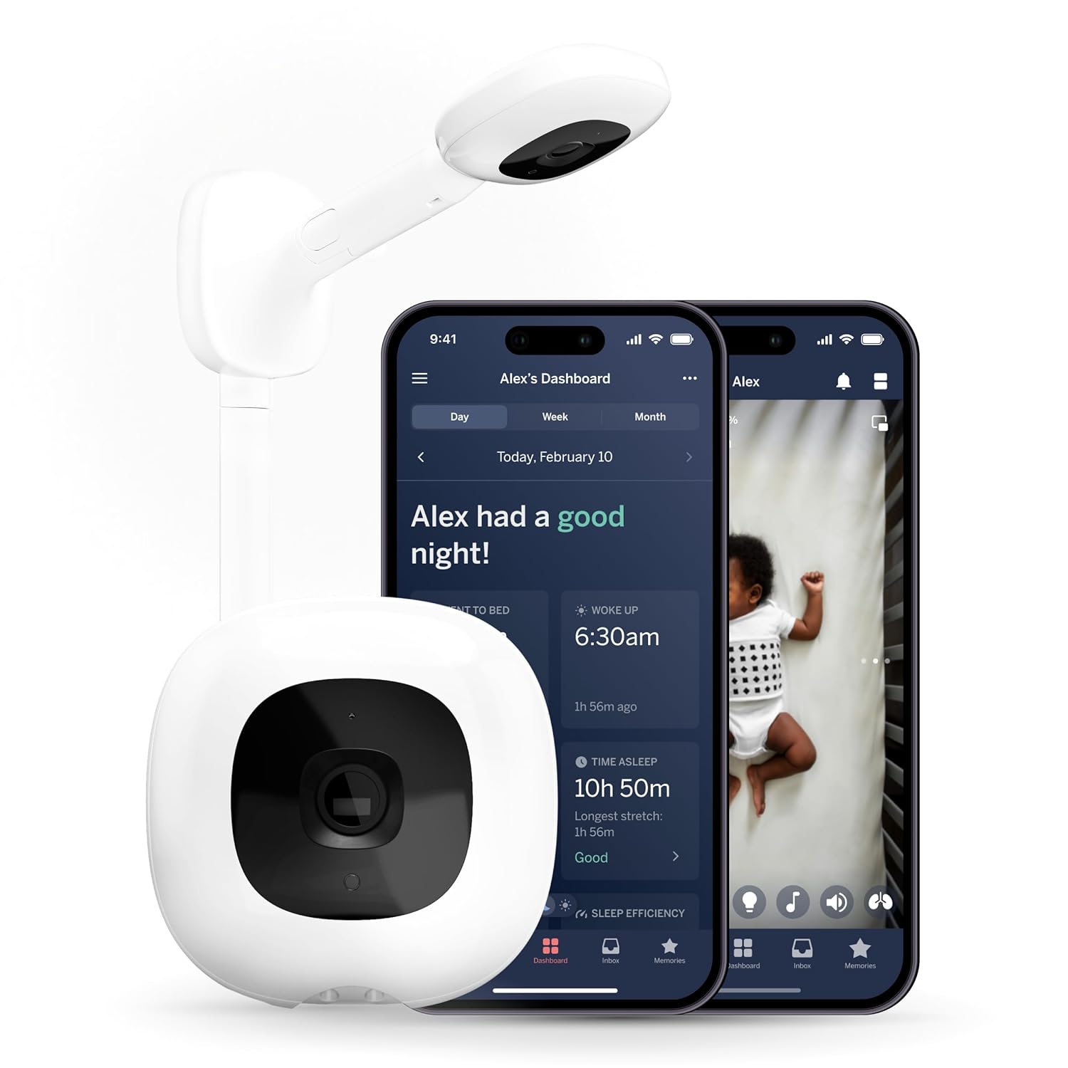 Nanit Pro Smart Baby Monitor & Wall Mount  1080p Secure Wi-Fi Video Camera, Sensor-Free Sleep & Breathing Motion Tracker, 2-Way Audio, Sound & Motion Alerts, Night Vision, and Breathing Band - White