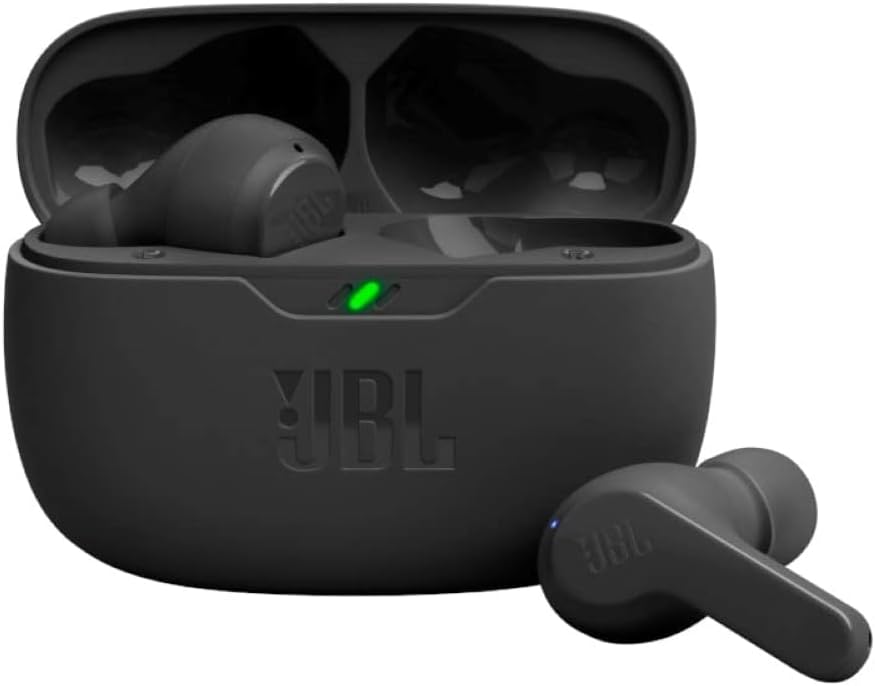 JBL Vibe Beam - Wireless earbuds w/ deep bass, Bluetooth 5.2, water/dust resistant, VoiceAware, 32hr battery (Black)