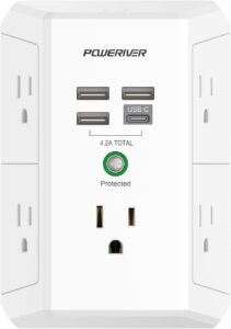 Surge Protector with 4 USB Ports - Multi Outlet Extender, ETL Listed, White