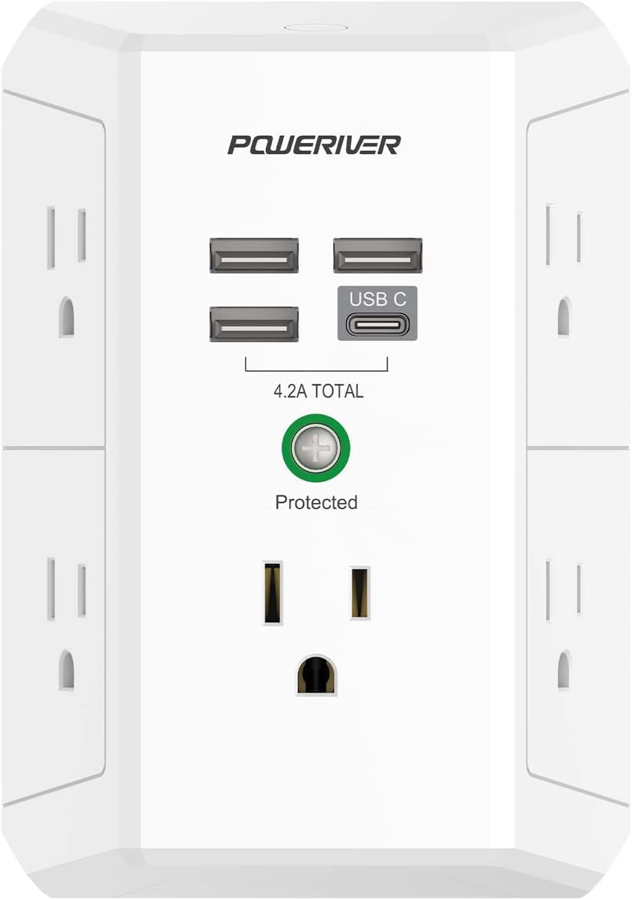 Surge Protector with 4 USB Ports - Multi Outlet Extender, ETL Listed, White