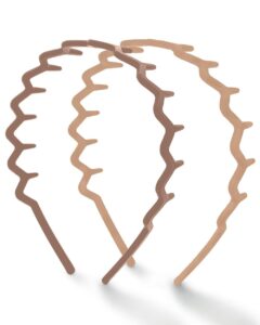 Kitsch Zig Zag Headbands, Recycled Plastic Wavy Hair Band, 90s Hair Accessories, 2pcs (Neutral)