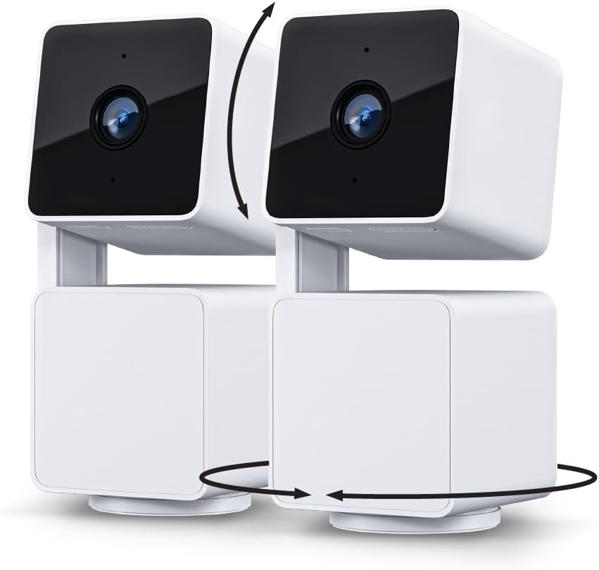 WYZE Cam Pan v3 Indoor/Outdoor IP65-Rated 1080p Pan/Tilt/Zoom Wi-Fi Smart Home Security Camera with Color Night Vision, 2-Way Audio, Compatible with Alexa & Google Assistant, White, 2-Pack