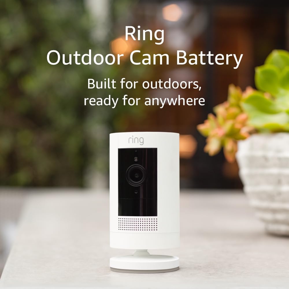 Ring Outdoor Cam (Stick Up Cam) | Weatherproof, Live View, Color Night Vision, Two-Way Talk, Motion Alerts, Alexa-Compatible | White