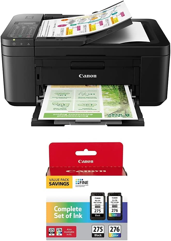Canon PIXMA TR4720 All-in-One Wireless Printer, Auto Document Feeder, Mobile Printing, Fax, Black, PG-275/CL-276 Multi Pack