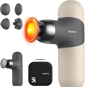 RENPHO Mini Thermal Massage Gun with Heat, FSA HSA Eligible, Portable Deep Tissue Massager, Silicone Sleeves, Travel Case, Grey