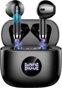 Wireless Earbuds, Bluetooth 5.4 LED Power Display Bass Stereo, Noise Cancelling Mic, 40H Playback IP7 Waterproof Sports Earphones for Android iOS