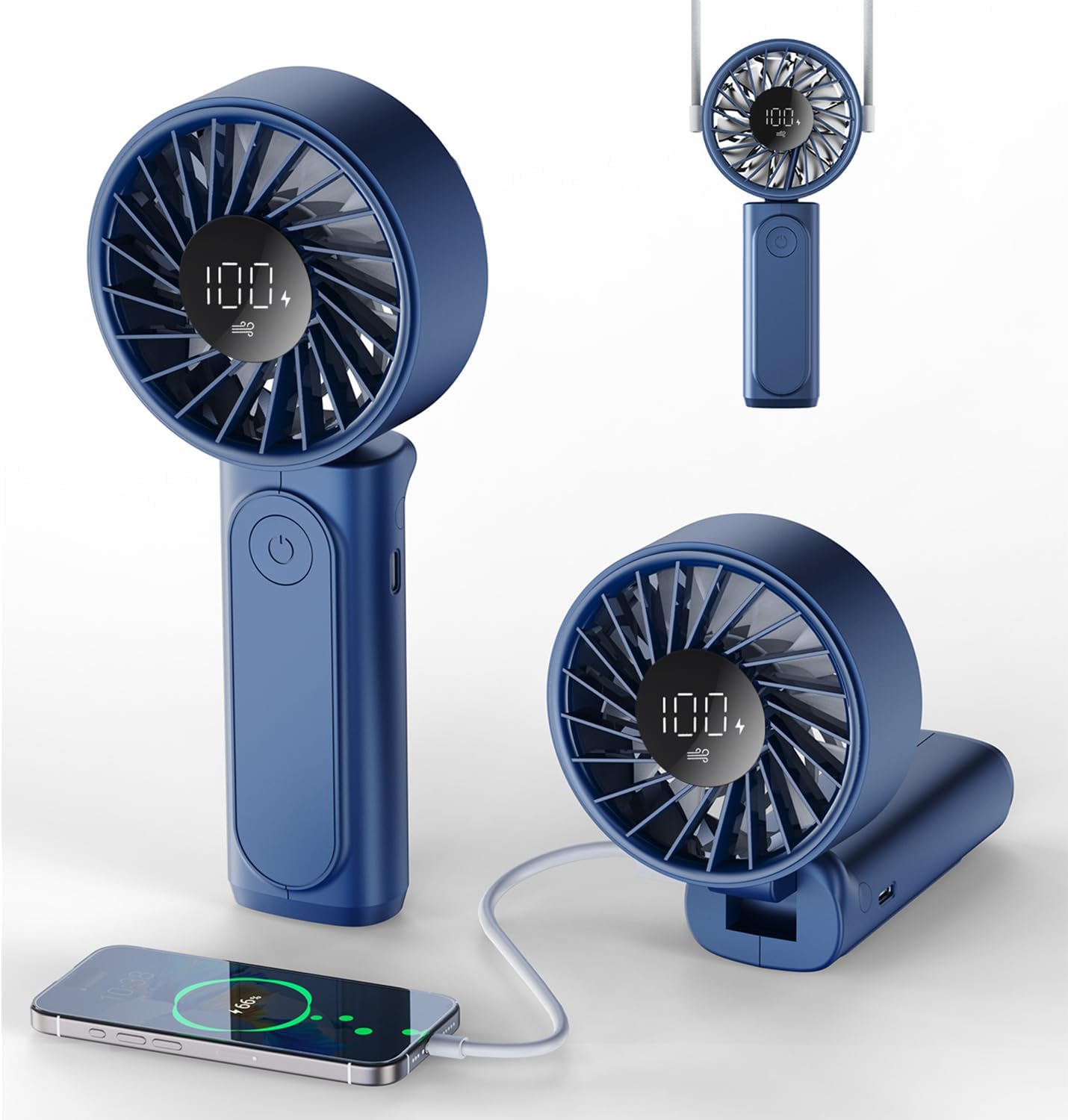 Handheld Fan, Portable Fan, 4000mAh Rechargeable, 180° Foldable, 6 Speeds, LCD Display, Neck Fan, Ultra Quiet, Pocket Size