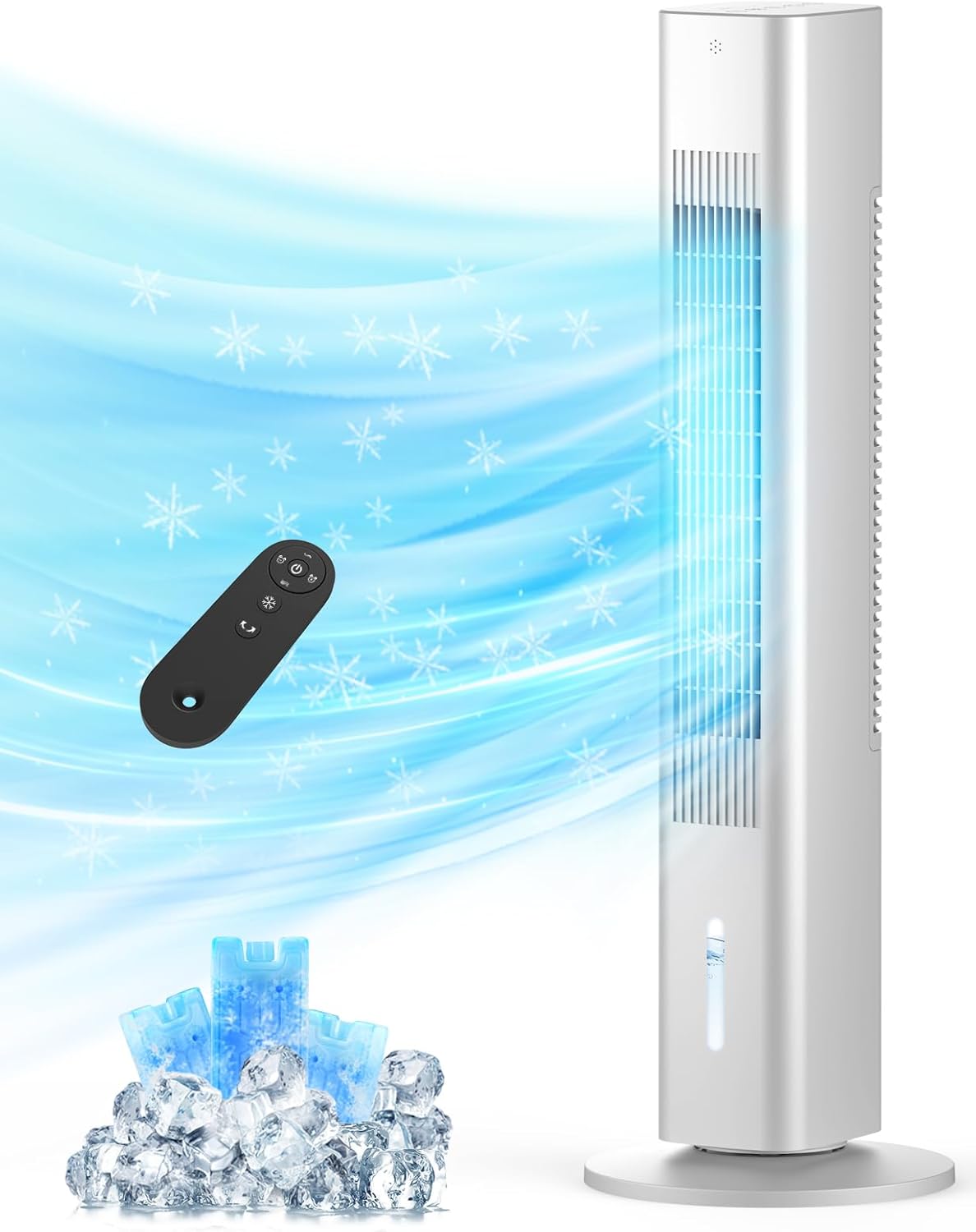 Windowless Portable AC, 35" Evaporative Cooler, 1.2L Tank, 3 Ice Packs, 7H Timer, 60° Swing