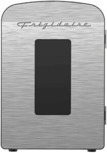 Here’s the rewritten text for SEO:  
Frigidaire 9-Can Mini Cooler Fridge 5L Brushed Stainless EFMIS189-SS Clear Glass Door
