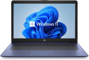 HP 14" HD Laptop, Win 11, Intel Celeron Dual-Core, 4GB RAM, 64GB SSD, Webcam, Dale Blue (Renewed)