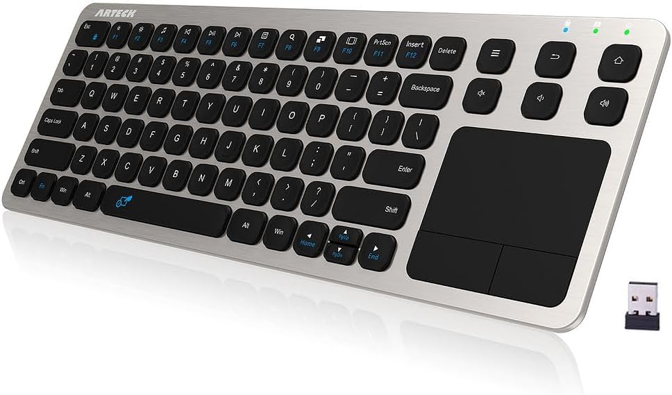 Arteck 2.4G Wireless TV Keyboard with Touchpad, Stainless, Compact, Full Size
