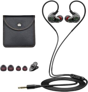 Dual Driver Wired Earbuds with Mic, 3.5mm Aux, Over-Ear Hooks, Bass Boost