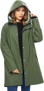 UNIQUEBELLA Waterproof Rain Jackets for Women, Long Hooded Trench Coat Windbreaker