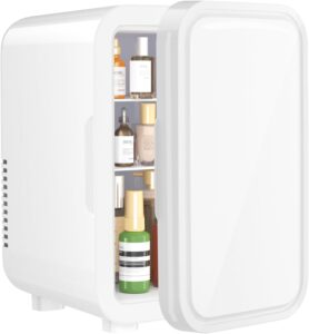 YASHE Mini Fridge, 6L/8 Can 110V AC/DC Portable Thermoelectric Cooler, White