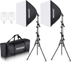 Neewer 700W Softbox Kit, 2Pack 5700K LED Bulbs, 24x24" Softboxes, E26 Socket