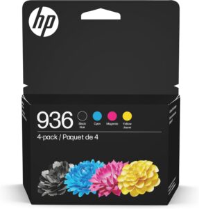 HP 936 Black, Cyan, Magenta, Yellow Ink Cartridges (4-pack) | Works with OfficeJet 9122e, Pro 9110b, 9125e, 9128e, 9130b, 9135e, 9730e | Instant Ink Eligible | 6C3Z5LN