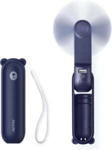 JISULIFE Mini Fan, 3-in-1 USB Rechargeable, Power Bank & Flashlight, Dark Blue