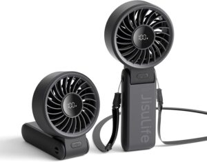 JISULIFE Handheld Fan Life7: High-Power, LED Display, 19.5Hrs, 5000mAh, 5-Speed, Foldable