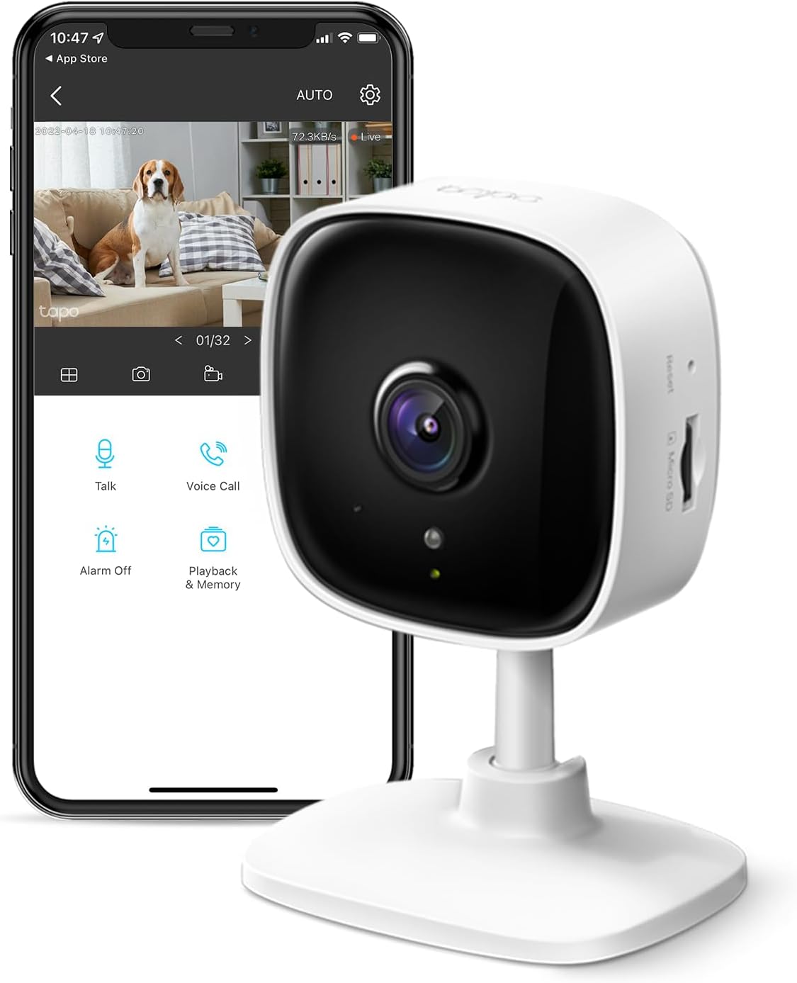 TP-Link Tapo C100 1080P Indoor Security Camera, Baby & Pet Monitor, Motion Detection, 2-Way Audio, Night Vision, Alexa & Google Home
