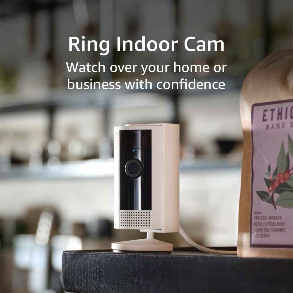 Ring Indoor Cam (newest model) Home or business security in 1080p HD video, White