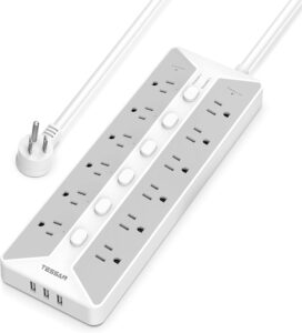 TESSAN 12 Outlet Power Strip with 3 USB Ports, Surge Protector, 6FT Cord, Gray