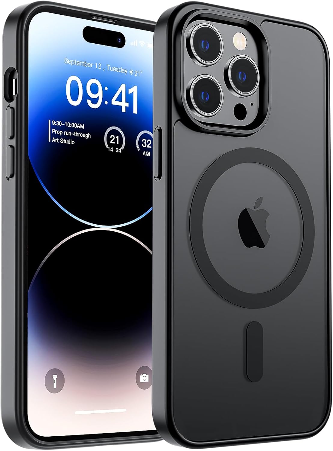 SUPFINE Magnetic for iPhone 14 Pro Case (Compatible with MagSafe) (Military Grade Drop Protection) Slim Translucent Matte Shockproof with Anti-Fingerprint Phone Case, Black