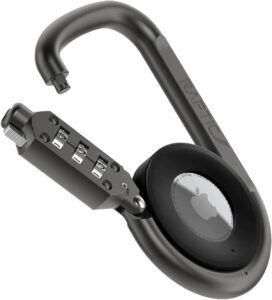 RAPTIC Upgraded Link & Lock for Apple AirTags, Anti-Theft, Heavy Duty Combination Lock Carabiner, Secure Polycarbonate Housing for Air Tags, 3-Digit Combination Lock, 4 Length Carabiner