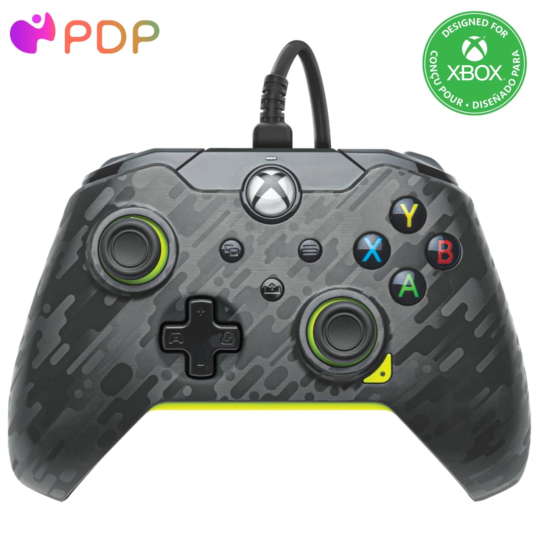 PDP Wired Xbox Gaming Controller for Xbox Series X|S, Xbox One, PC – Electric Carbon Grey/Yellow