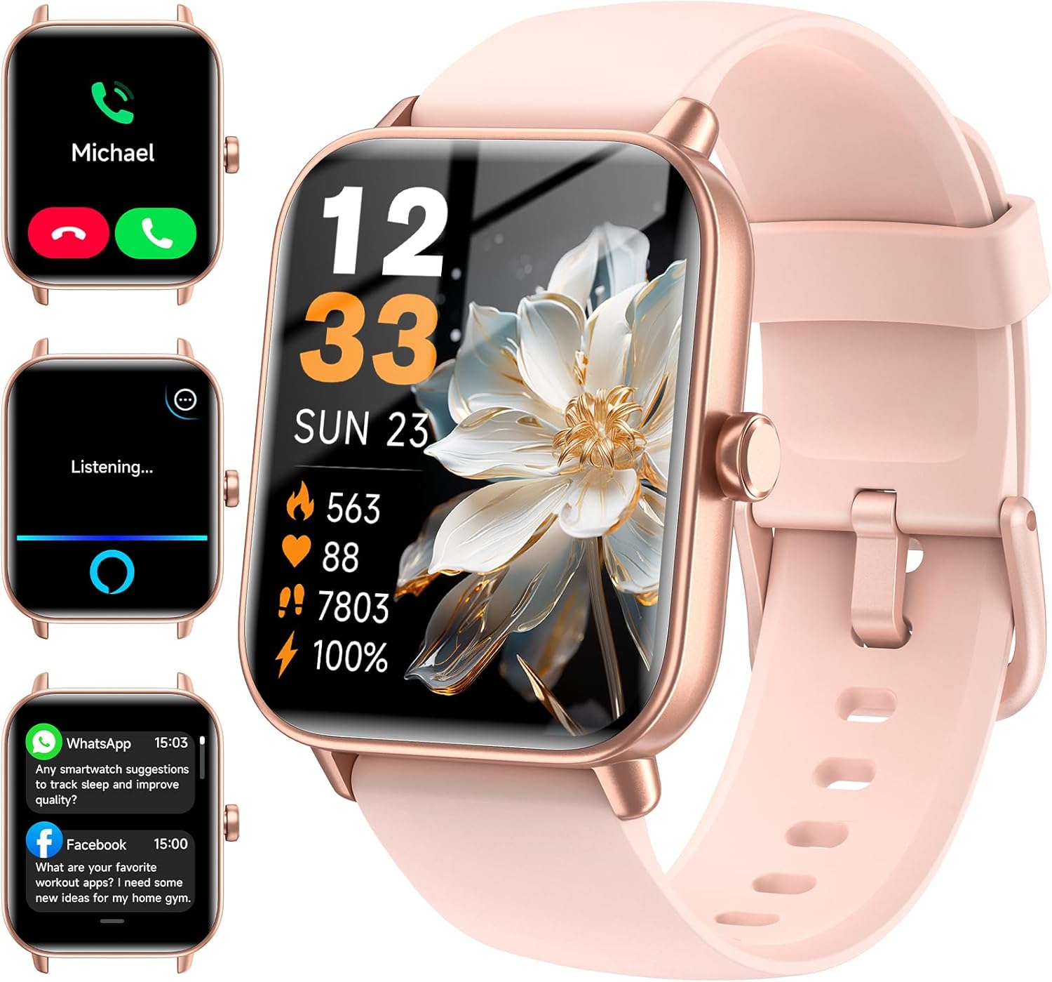Smart Watches for Women Android & iPhone, Alexa Built-in, 1.8" Fitness Tracker