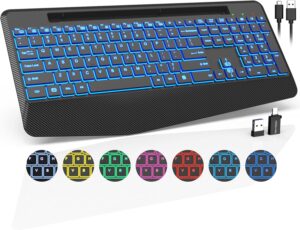 Wireless Keyboard with Backlit, Wrist Rest, Phone Holder, Rechargeable