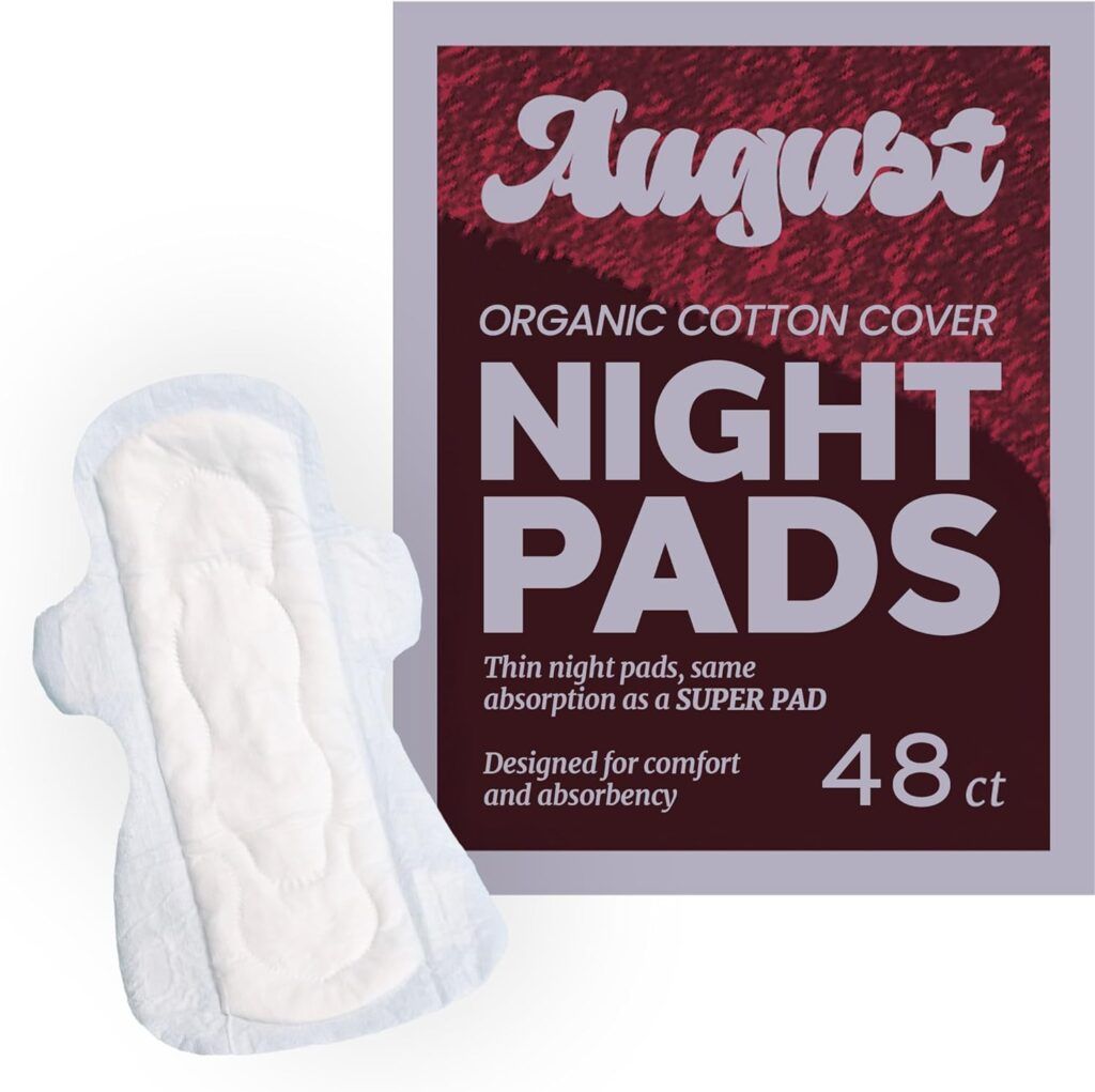August Menstrual Organic Cover Pads for Women and Anyone Who Menstruates, Super Absorbency, 48 Organic Cotton Super Pads, Compostable Wrappers, Fragrance Free, Organic Pads with Wings