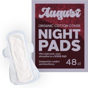 August Menstrual Organic Cover Pads for Women and Anyone Who Menstruates, Super Absorbency, 48 Organic Cotton Super Pads, Compostable Wrappers, Fragrance Free, Organic Pads with Wings