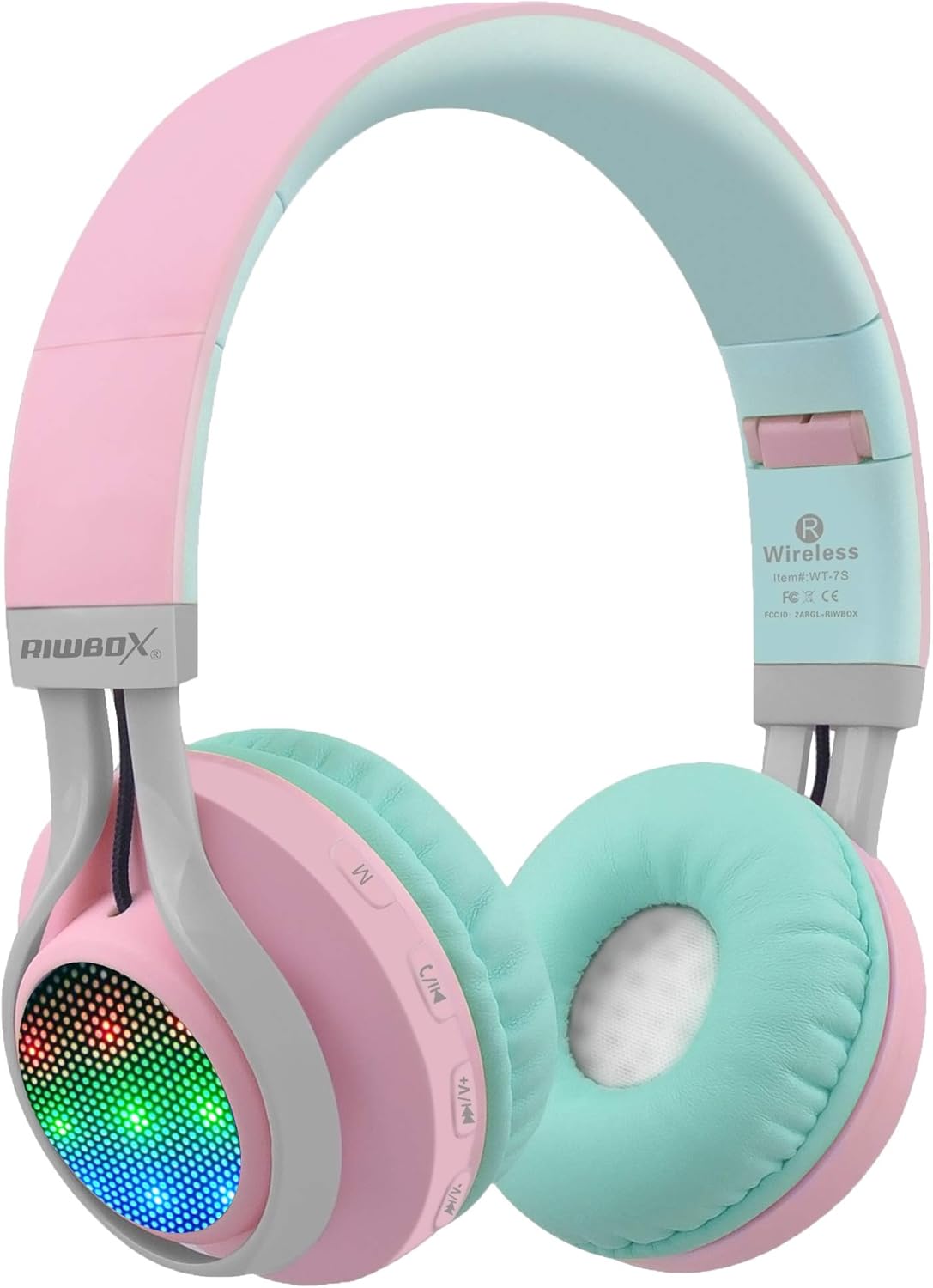 Riwbox WT-7S Bluetooth Headphones Light Up, Foldable Stereo Wireless Headset with Mic