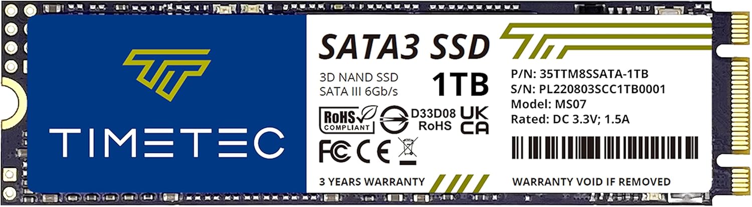 Timetec 1TB SSD 3D NAND SATA III 6Gb/s M.2 2280 550MB/s 512TBW