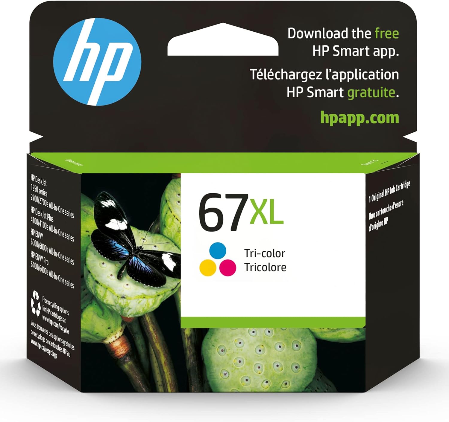 HP 67XL Tri-color Ink Cartridge for HP DeskJet 1255, 2700, 4100, ENVY 6000, 6400 | 3YM58AN