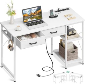 Coleshome Laptop Desk, 40 Inch Small Computer Desk With Drawers & Power Outlet