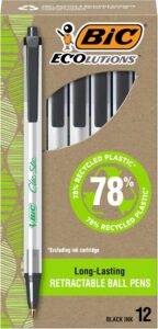 BIC Ecolutions Clic Stic Black Ballpoint Pens, 1.0mm, 12-Pack, 78% Recycled Plastic