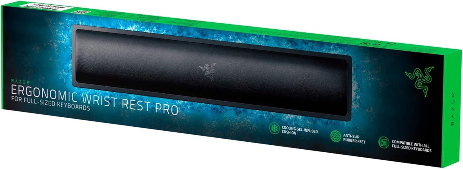 Razer Ergonomic Wrist Rest Pro - Cooling Gel, Anti-Slip, Angled, Black