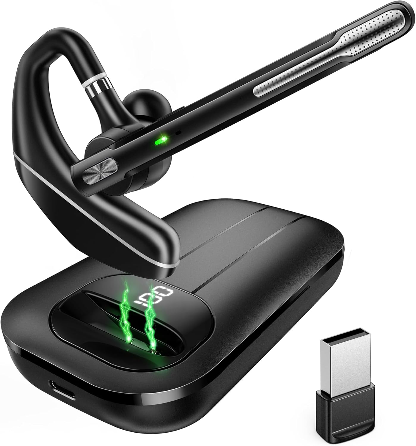 Bluetooth Headset V5.3, Wireless Earpiece, 1000mAh Case, 96H Talktime, Noise Canceling, Dual-Mic for Phone/Computer