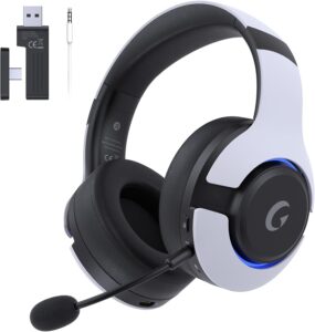 Wireless Gaming Headset for PS5, PS4, PC, Mac, Switch, Bluetooth 5.3, Noise Canceling Mic, 45H Battery, RGB, White